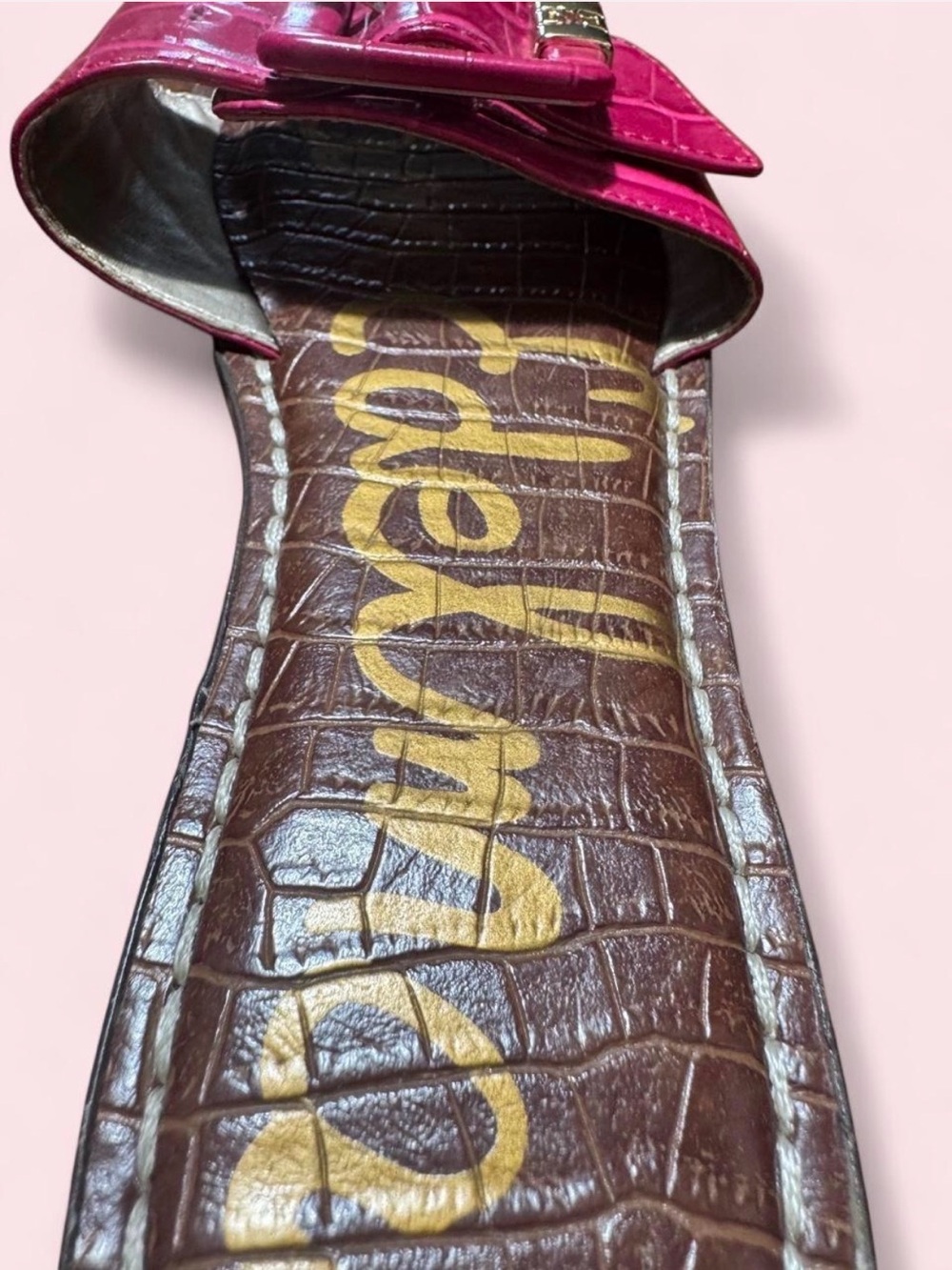 Sam Edelman Pink Croc Embossed Buckle Slide Size 7.5 - Picture 3 of 13